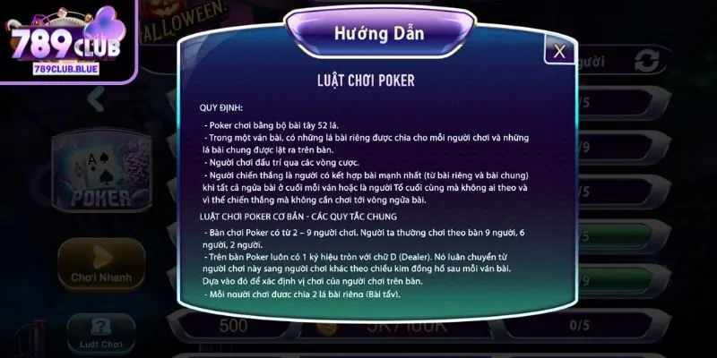 Luật chơi Poker 789Club